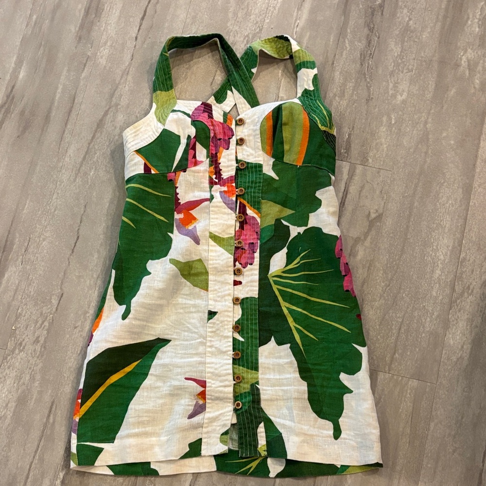 FARM Rio Green and Pink Tropical Mini Dress